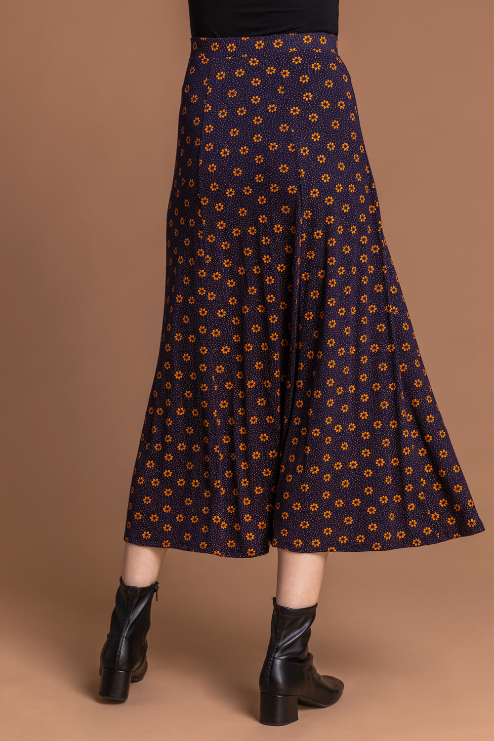 Navy  Daisy Dot Jersey Midi Skirt, Image 2 of 4