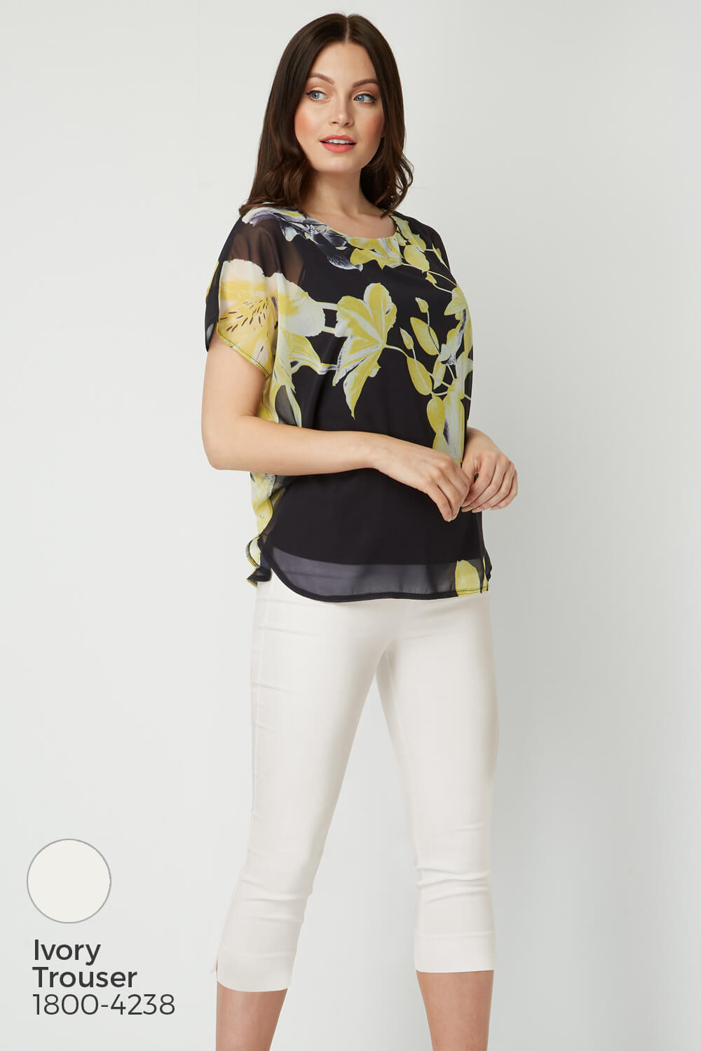 Yellow Floral Overlay Short Sleeve Top, Image 6 of 7