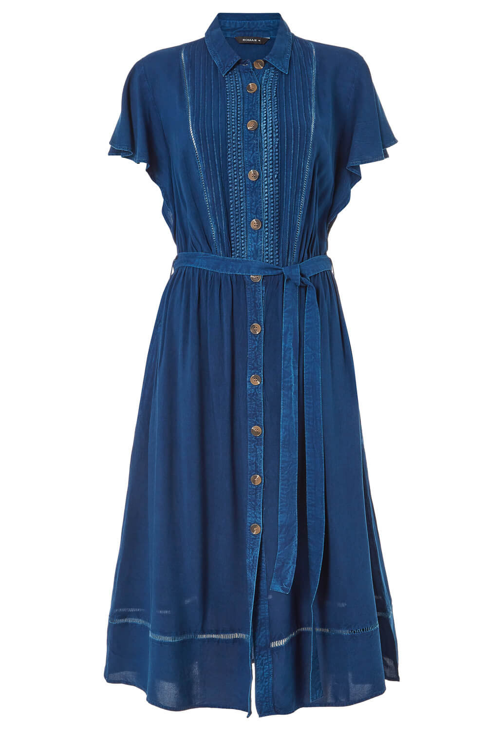 Denim Embroidered Midi Length Shirt Dress, Image 4 of 4