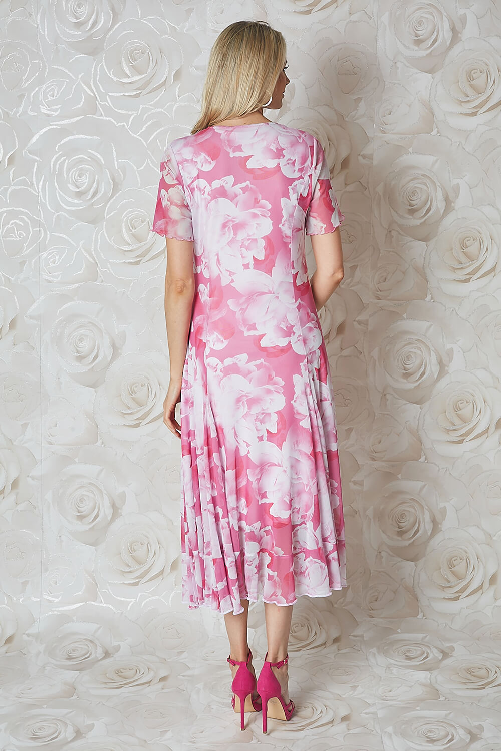 Pink Julianna Floral Print Mesh Dress | Roman UK