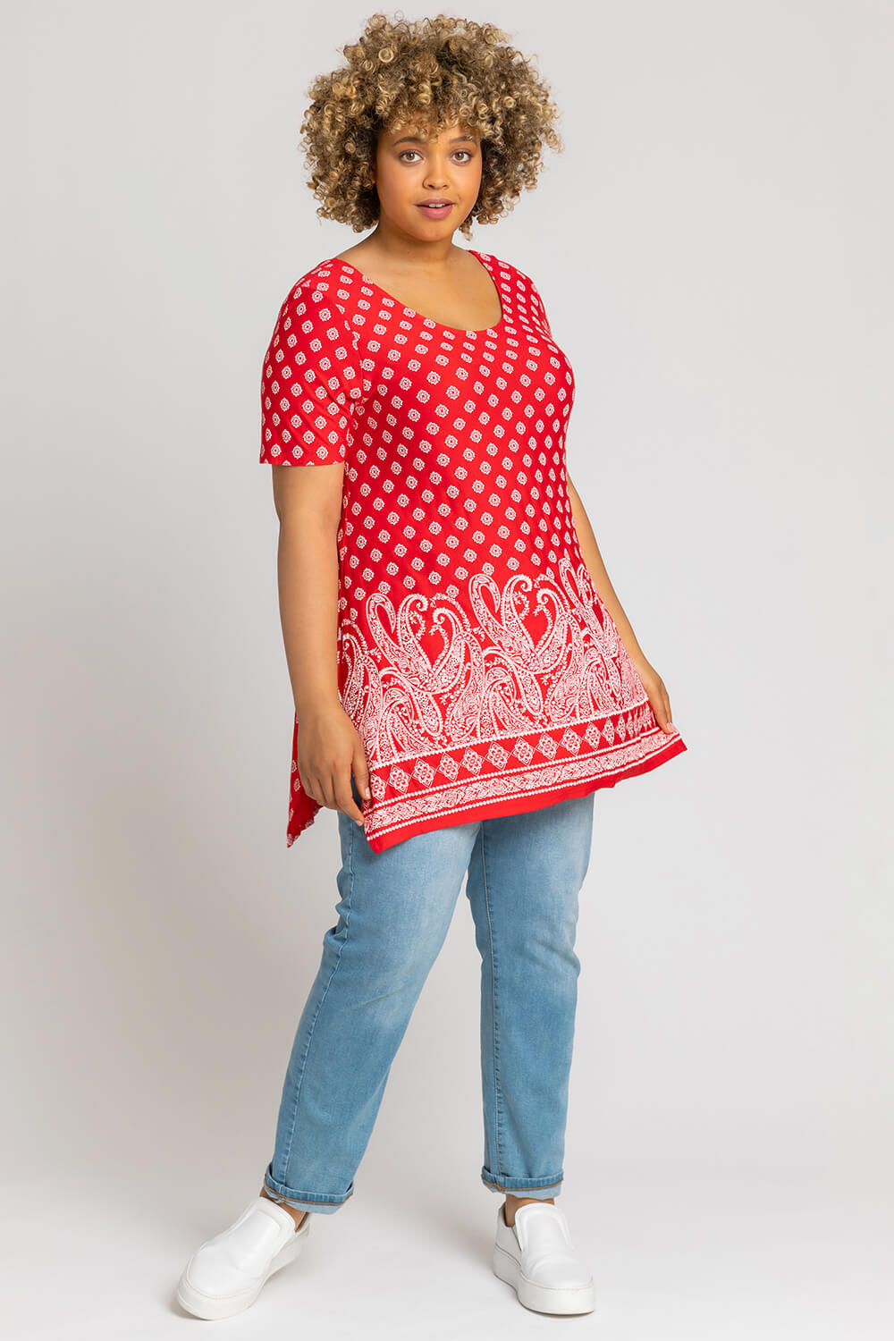 Red Curve Paisley Border Print Top, Image 3 of 4