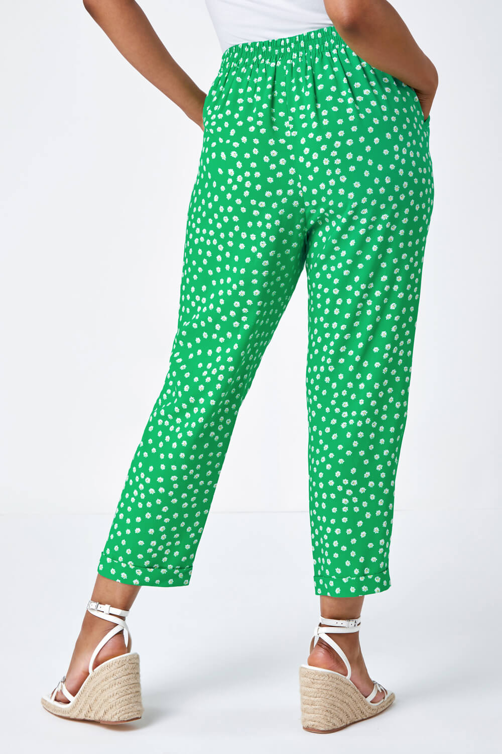 Green Petite Floral Tapered Stretch Trouser, Image 3 of 5