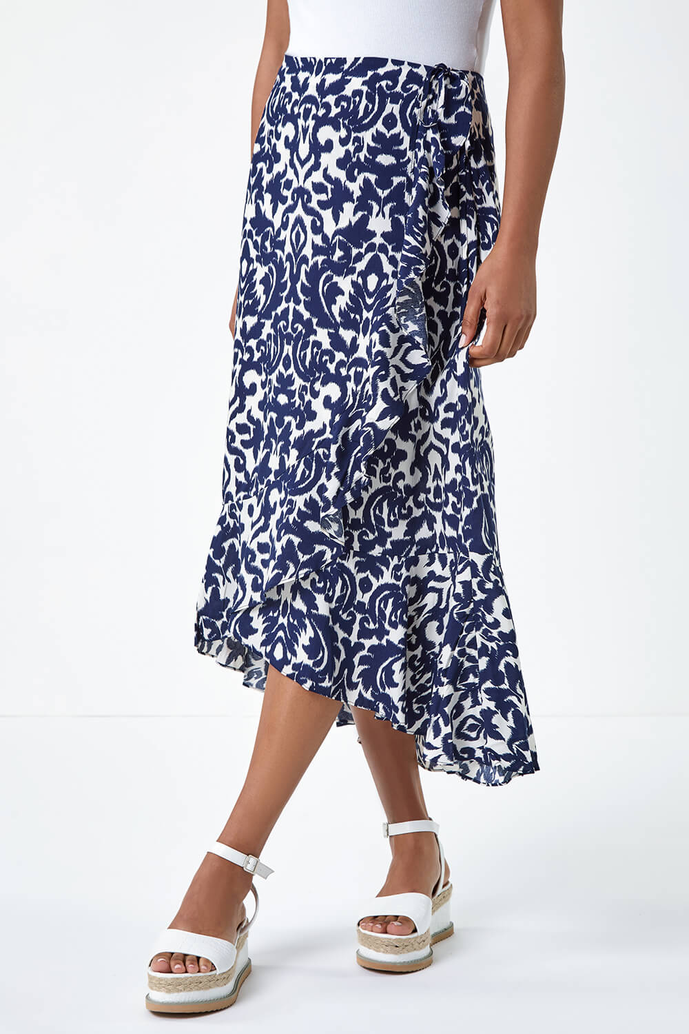 Frill Abstract Print A line Wrap Skirt