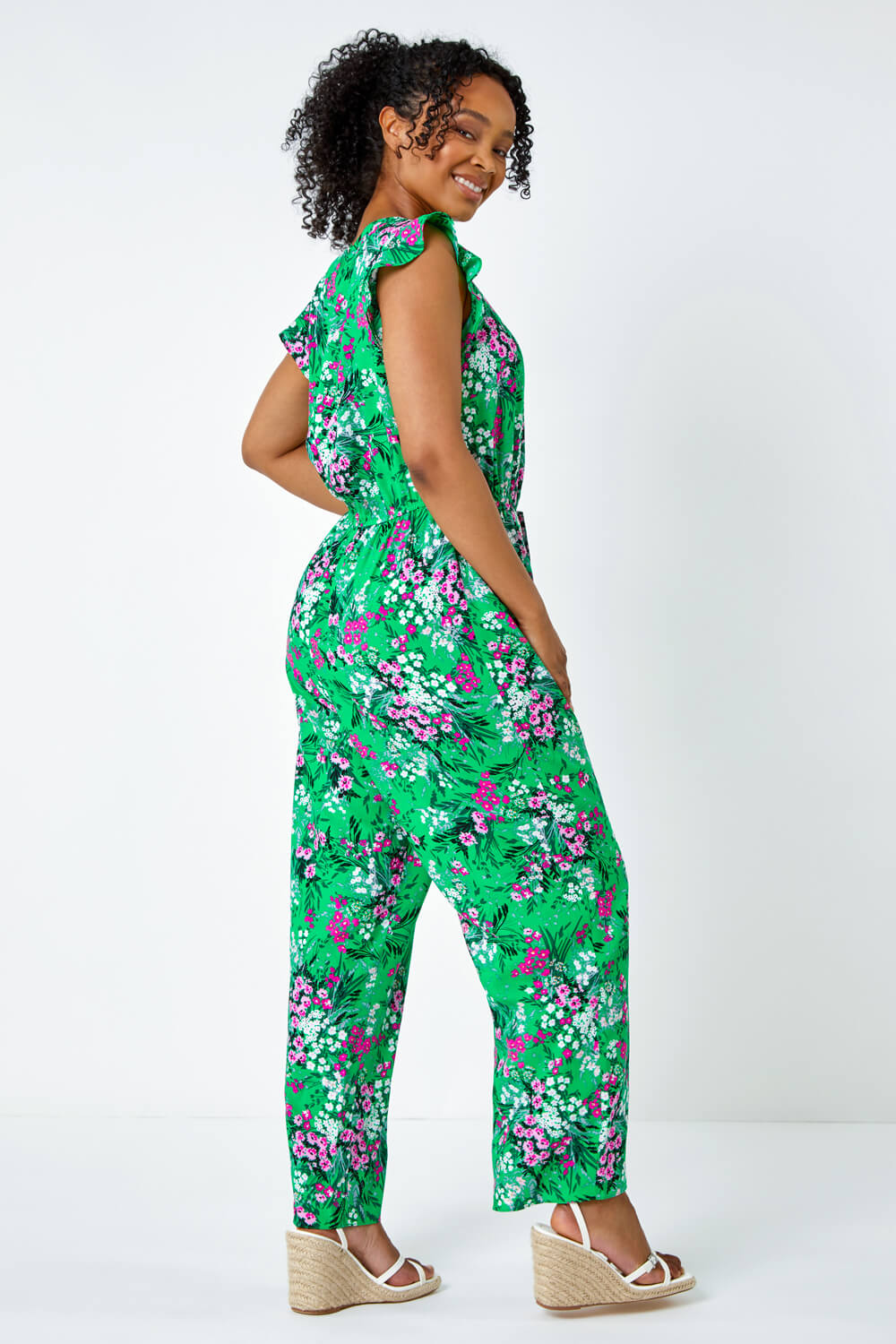 Green Petite Ditsy Floral Stretch Jumpsuit, Image 3 of 5