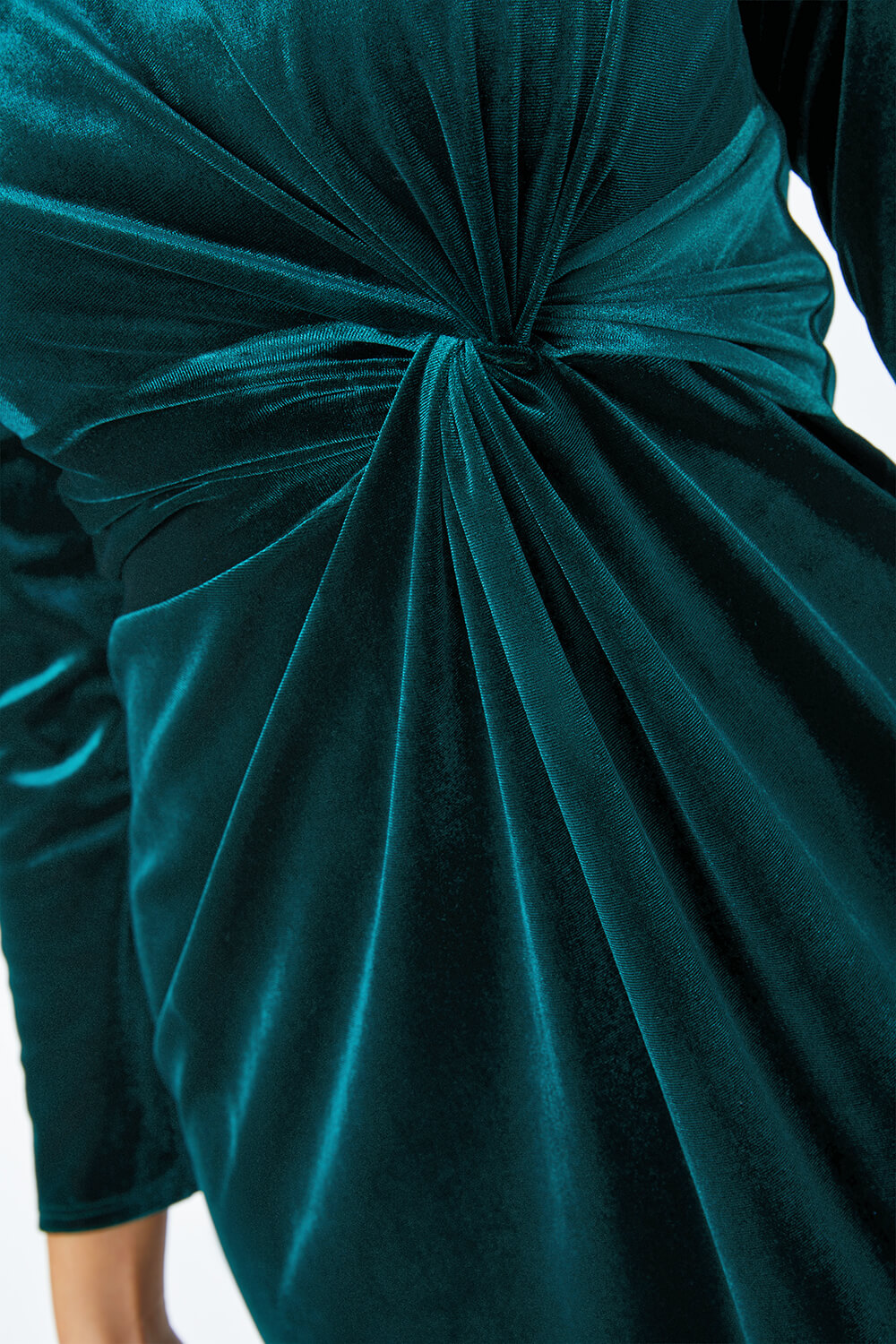 Green Petite Velvet Twist Detail Ruched Dress, Image 5 of 5