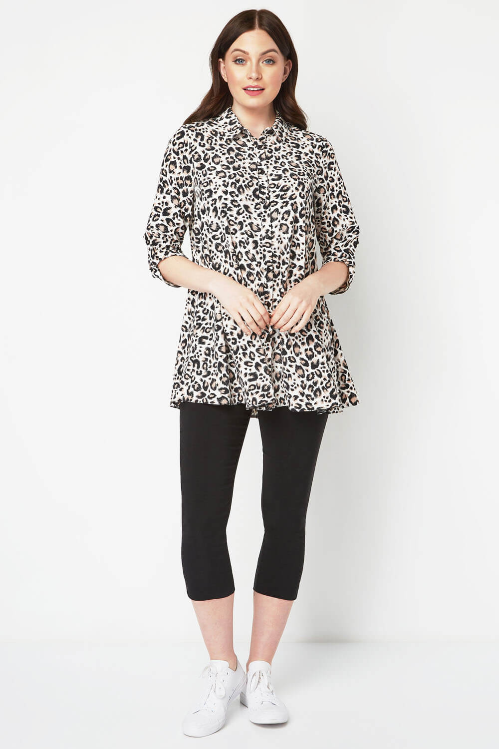 Brown Leopard Print Tunic Blouse, Image 2 of 8