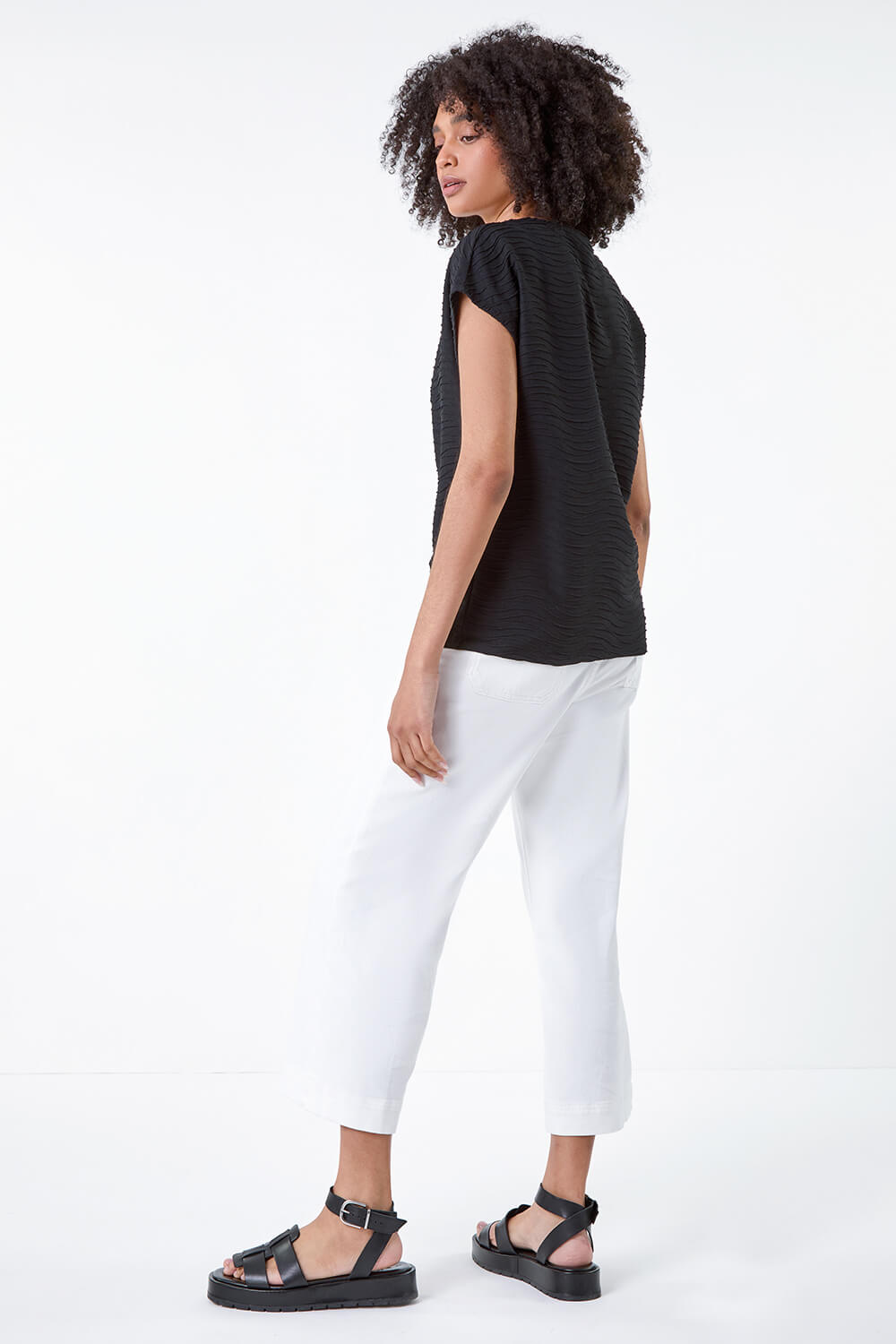 Black Plain Wave Textured Stretch Top, Image 3 of 5