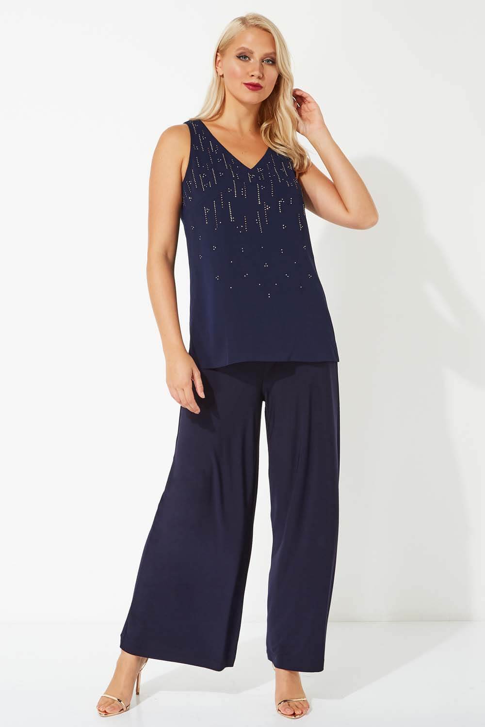 Sparkle Detail Cami Top and Jacket in Midnight Blue - Roman Originals UK