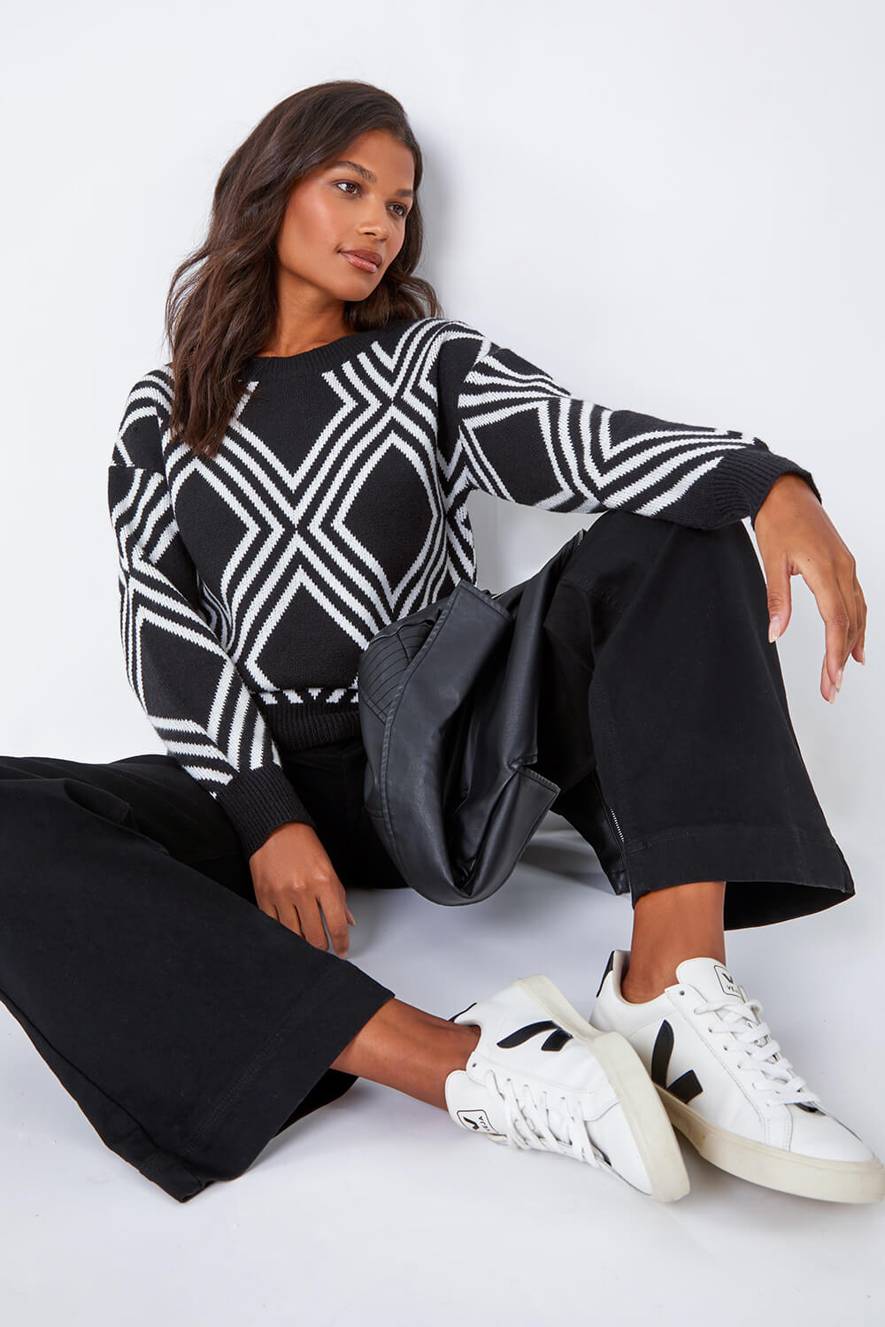 Black Diamond Print Knitted Jumper Roman UK