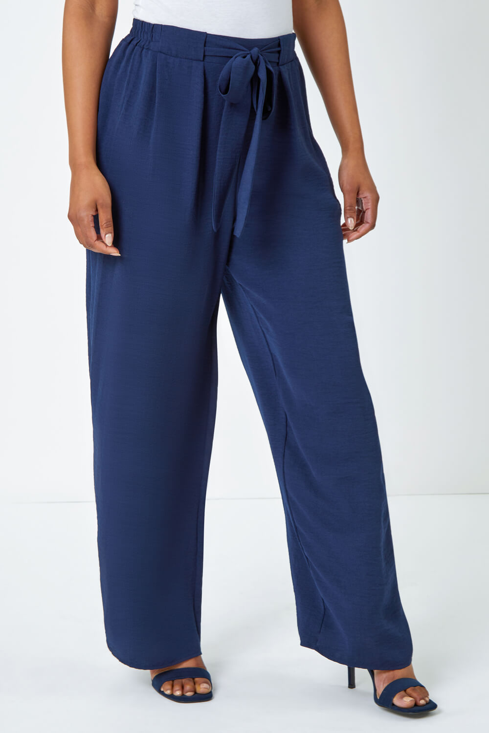 Navy  Petite Wide Leg Belted Trouser, Image 2 of 5
