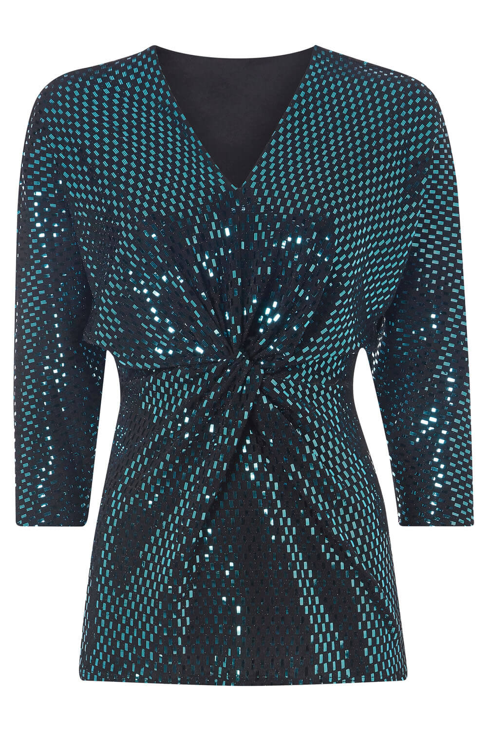 Teal Shimmer Knot Front Top, Image 5 of 5