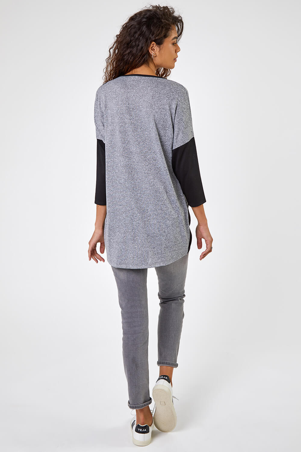Grey Colour Block Graphic Print Tunic Top, Image 2 of 5