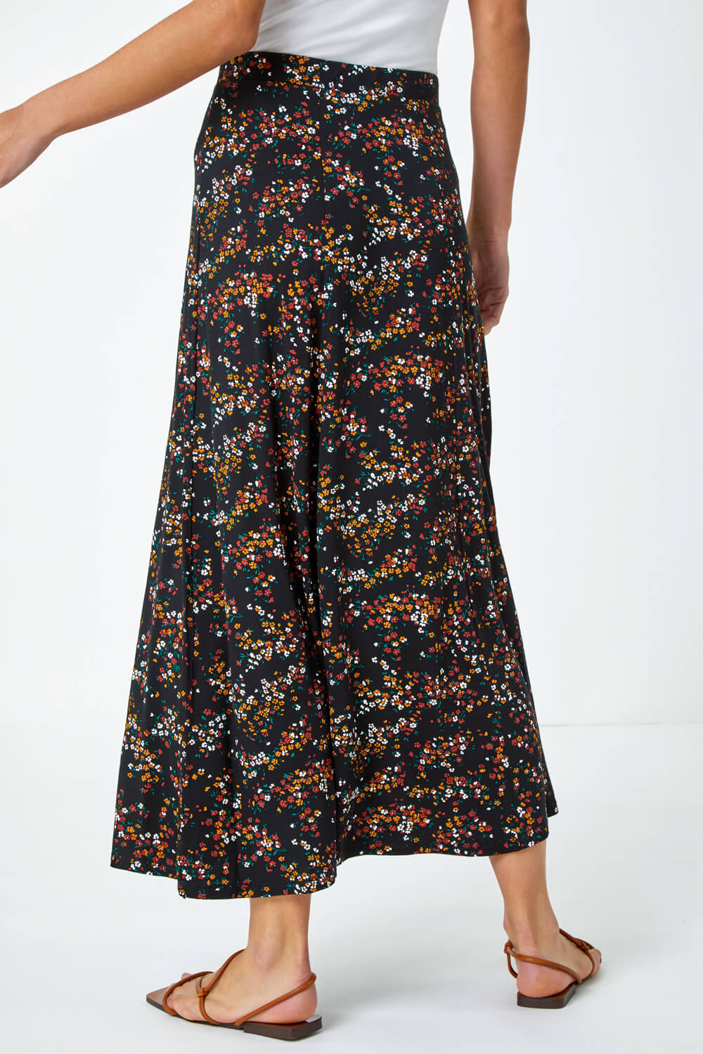 Black Ditsy Floral Jersey Skirt, Image 3 of 5