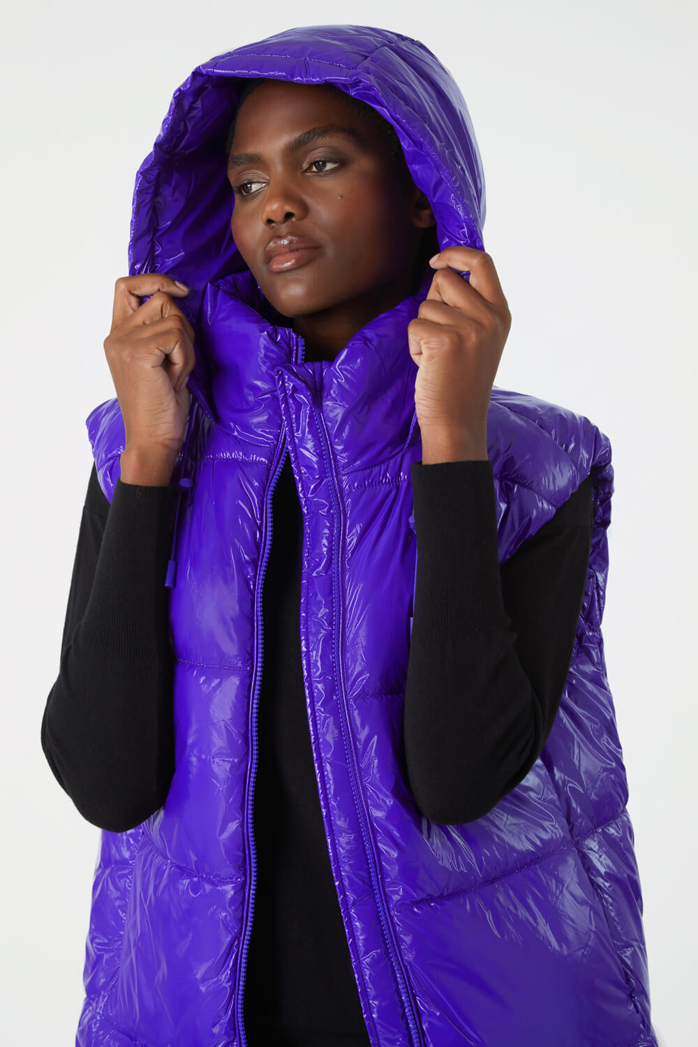Purple Patent Hooded Gilet, Image 4 of 6