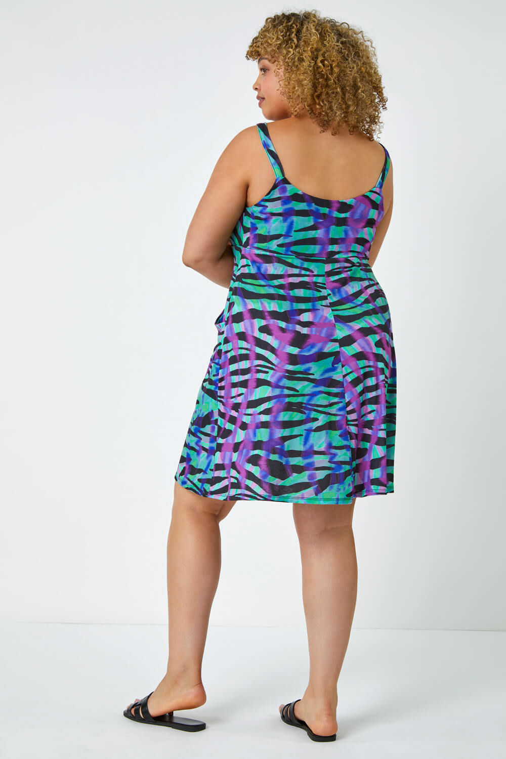 Green Curve Sleeveless Zebra Print Stretch Dress, Image 3 of 5
