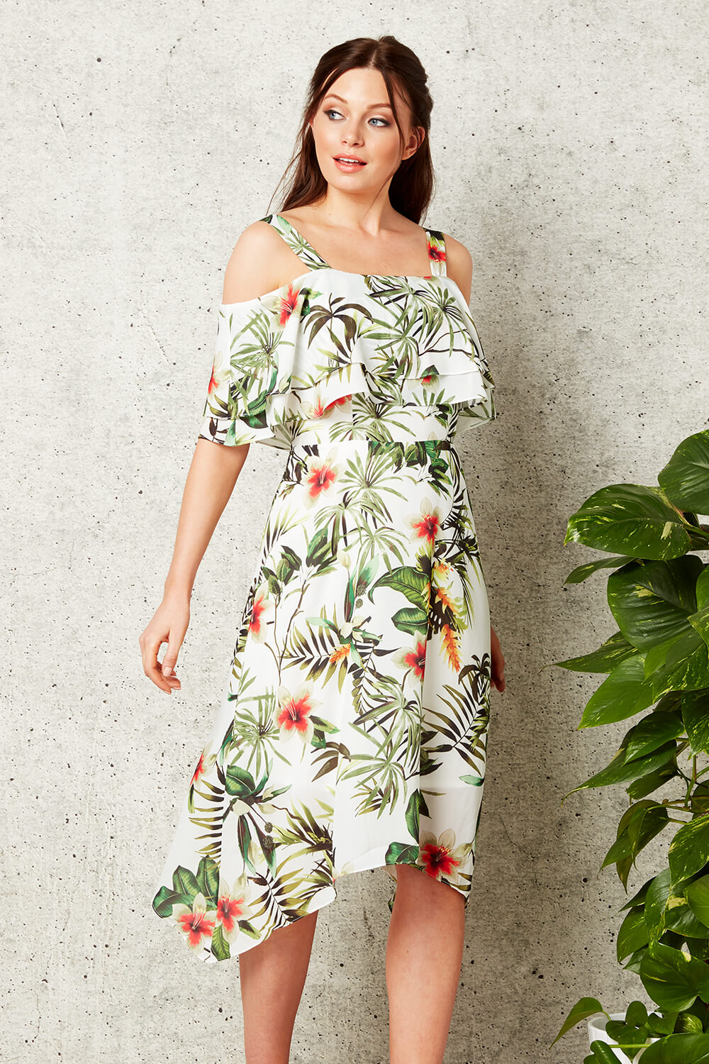 Tropical Print Hanky Hem Dress