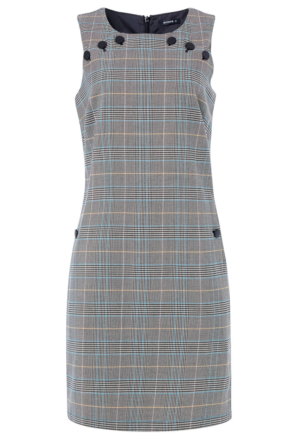 Multi  Check Button Pinafore Dress, Image 5 of 5