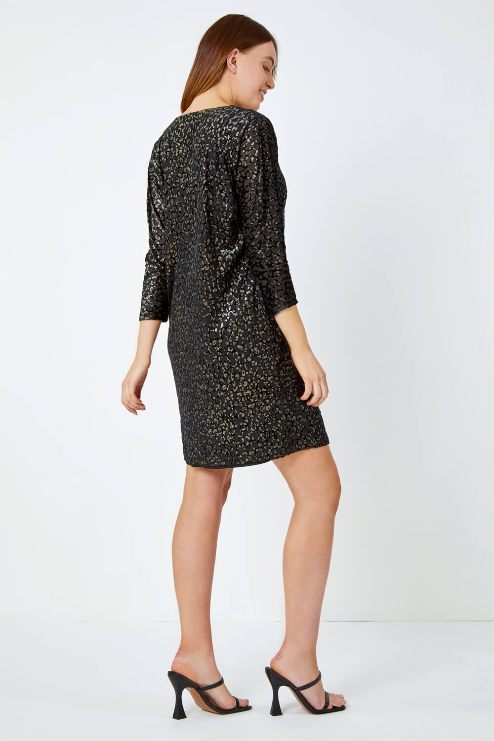 Black Shimmer Leopard Print Velvet Dress, Image 3 of 5