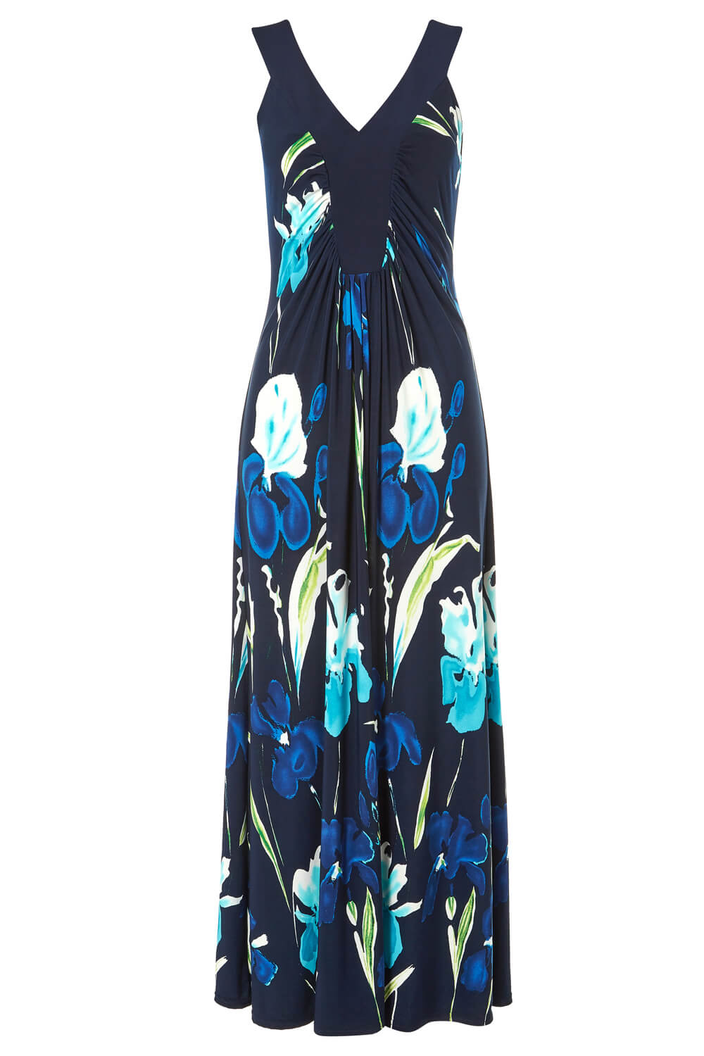Navy  Floral Contrast Band Maxi Dress, Image 4 of 4