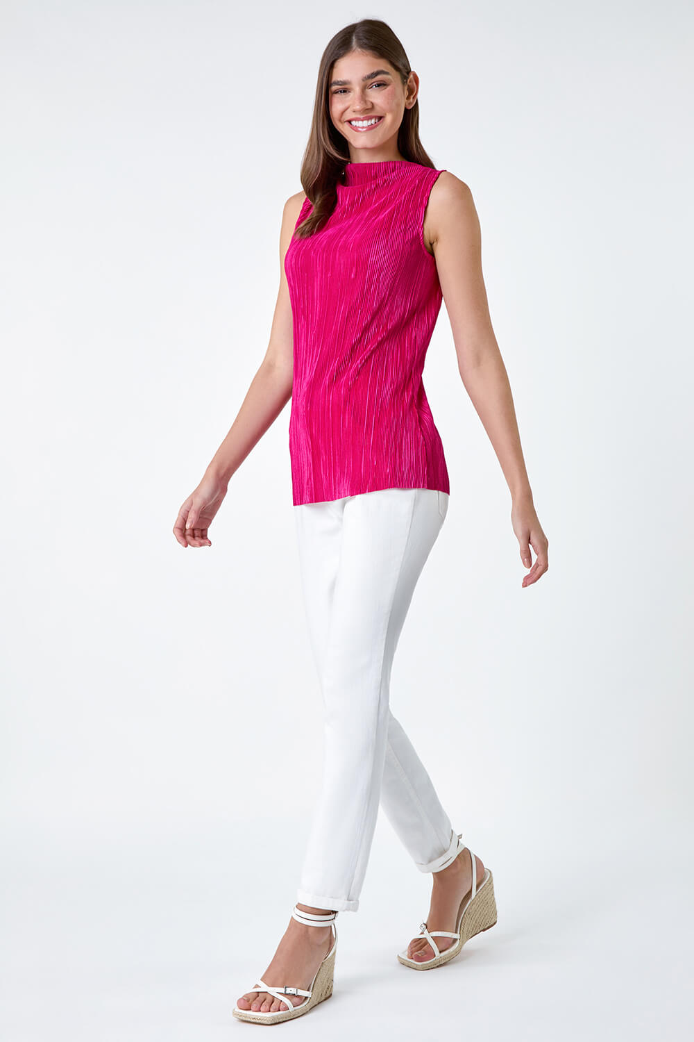 PINK Plisse High Neck Stretch Top, Image 4 of 5