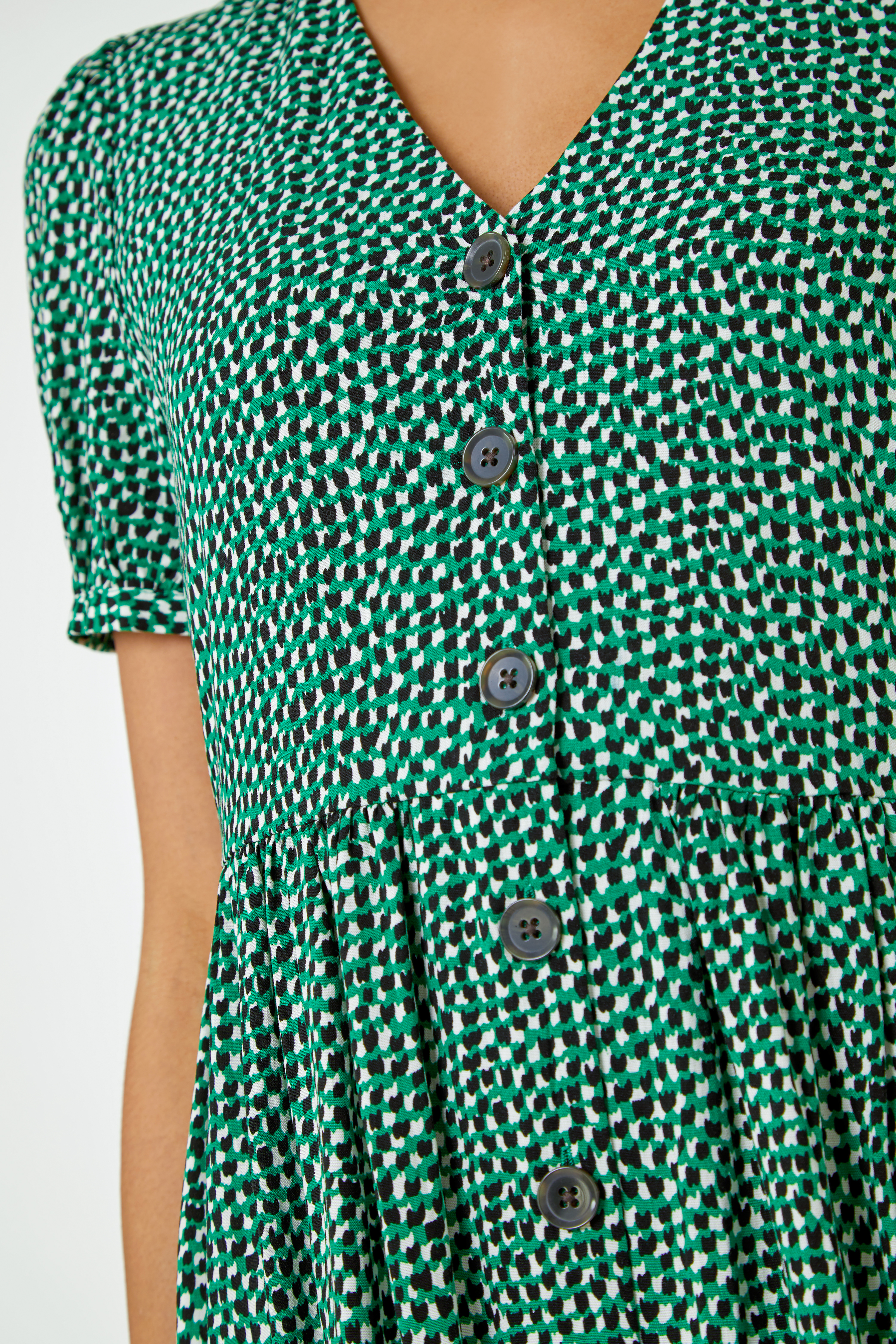 Green Ditsy Spot Button Through Midi Dress, Image 5 of 5
