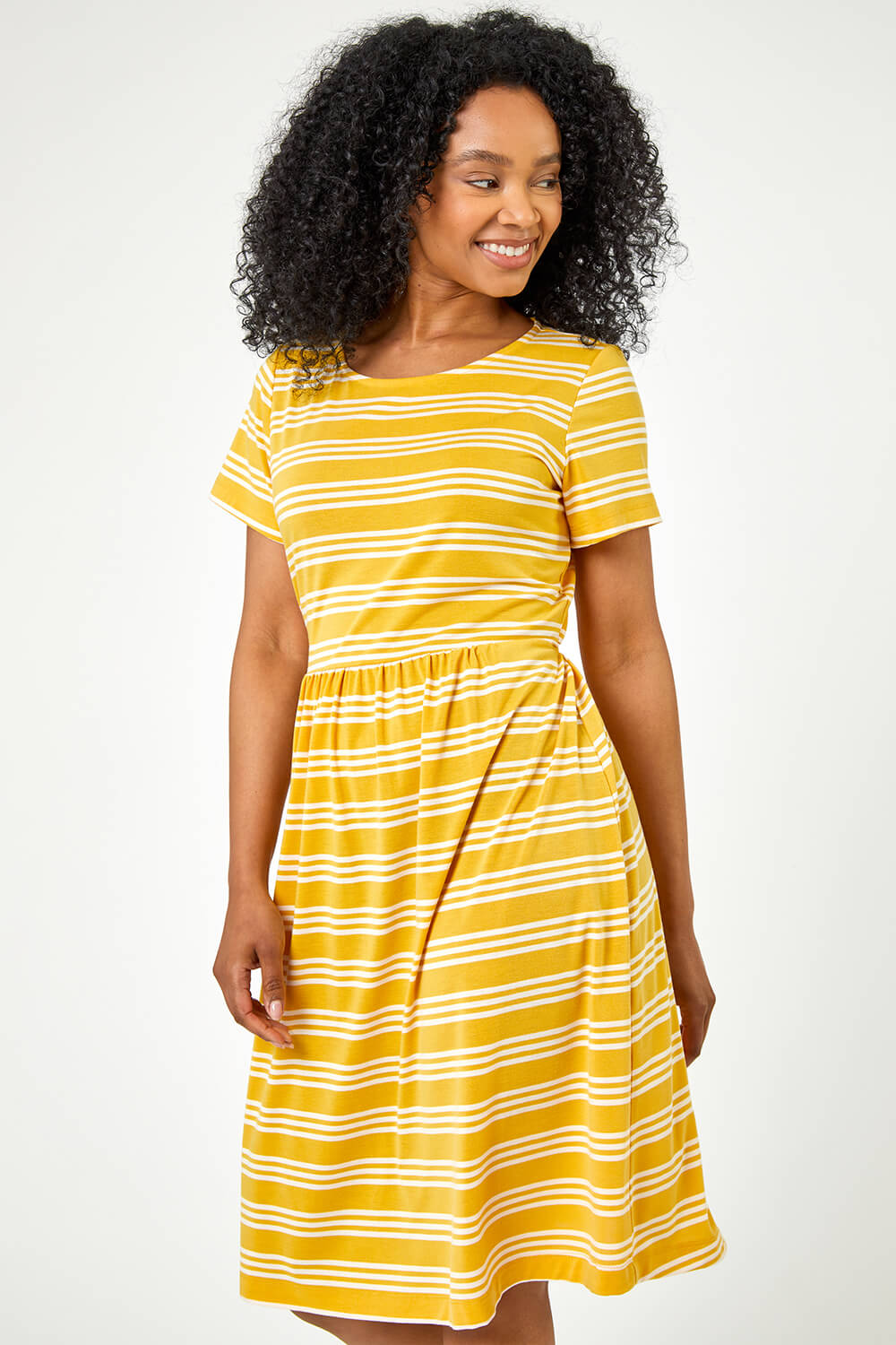 Amber Petite Stripe Print Skater Dress, Image 1 of 5