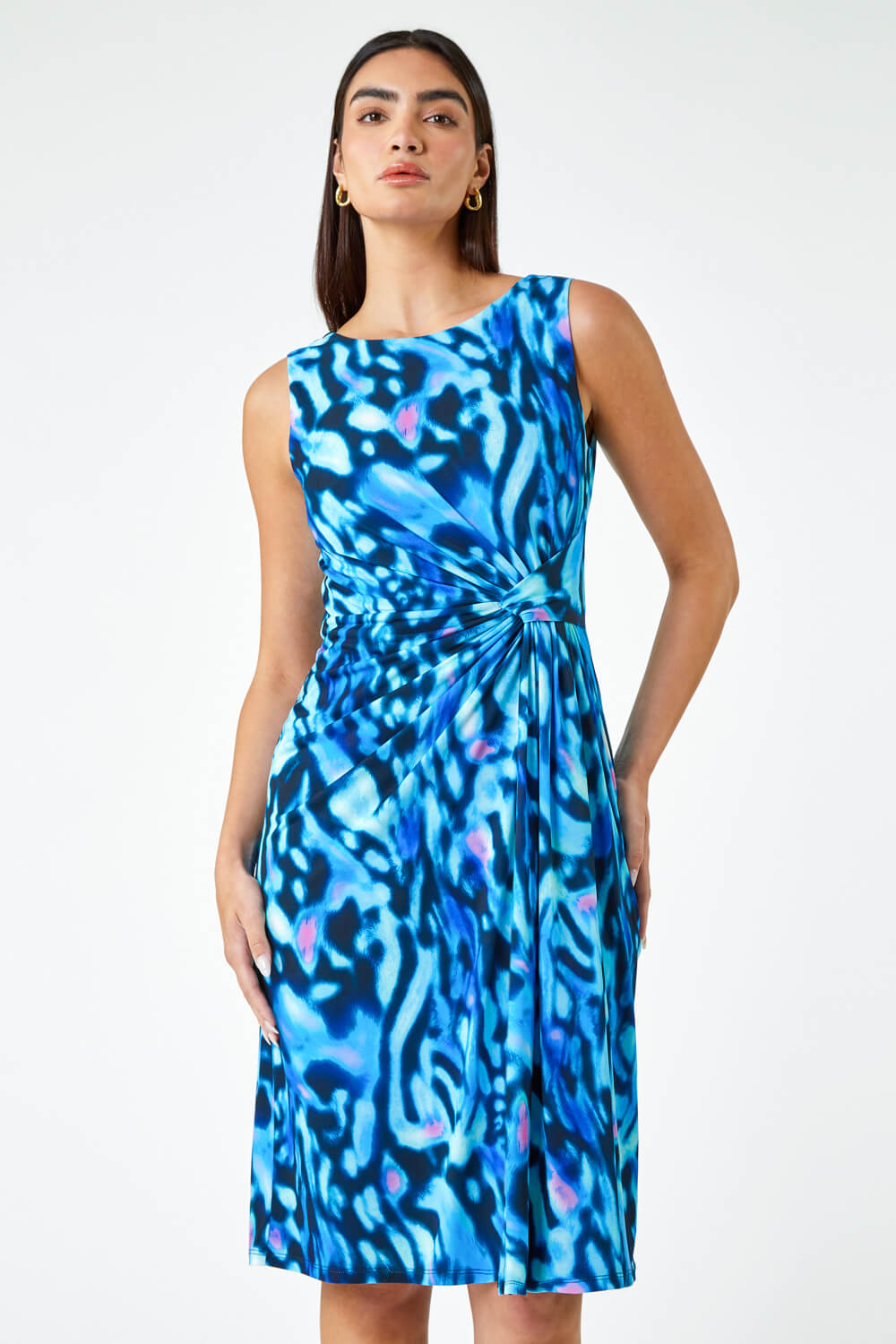 Blue LIMITED Animal Twist Detail Ruched Dress, Image 2 of 5