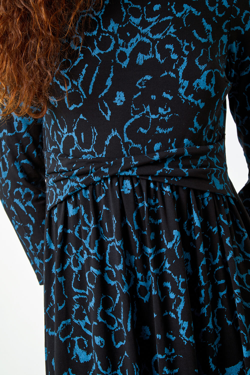 Blue Twist Waist Animal Print Stretch Dress, Image 5 of 5