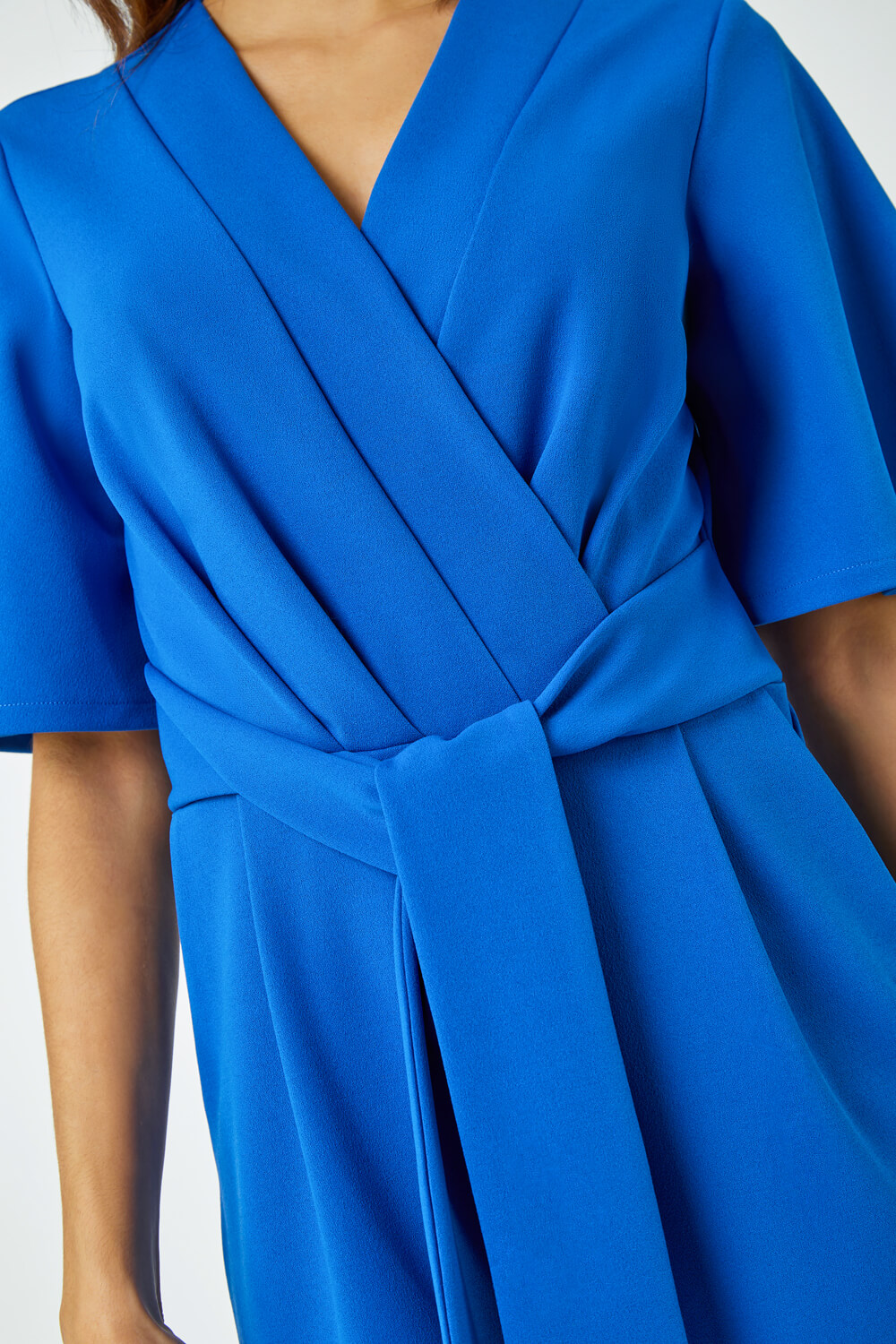 Royal Blue Angel Sleeve Cropped Wrap Jumpsuit, Image 6 of 6