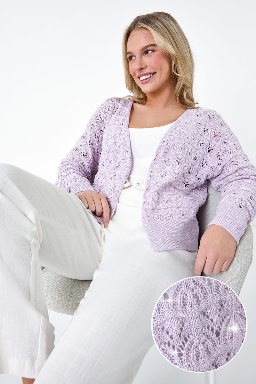 Petite Shimmer Crochet Knit Cardigan