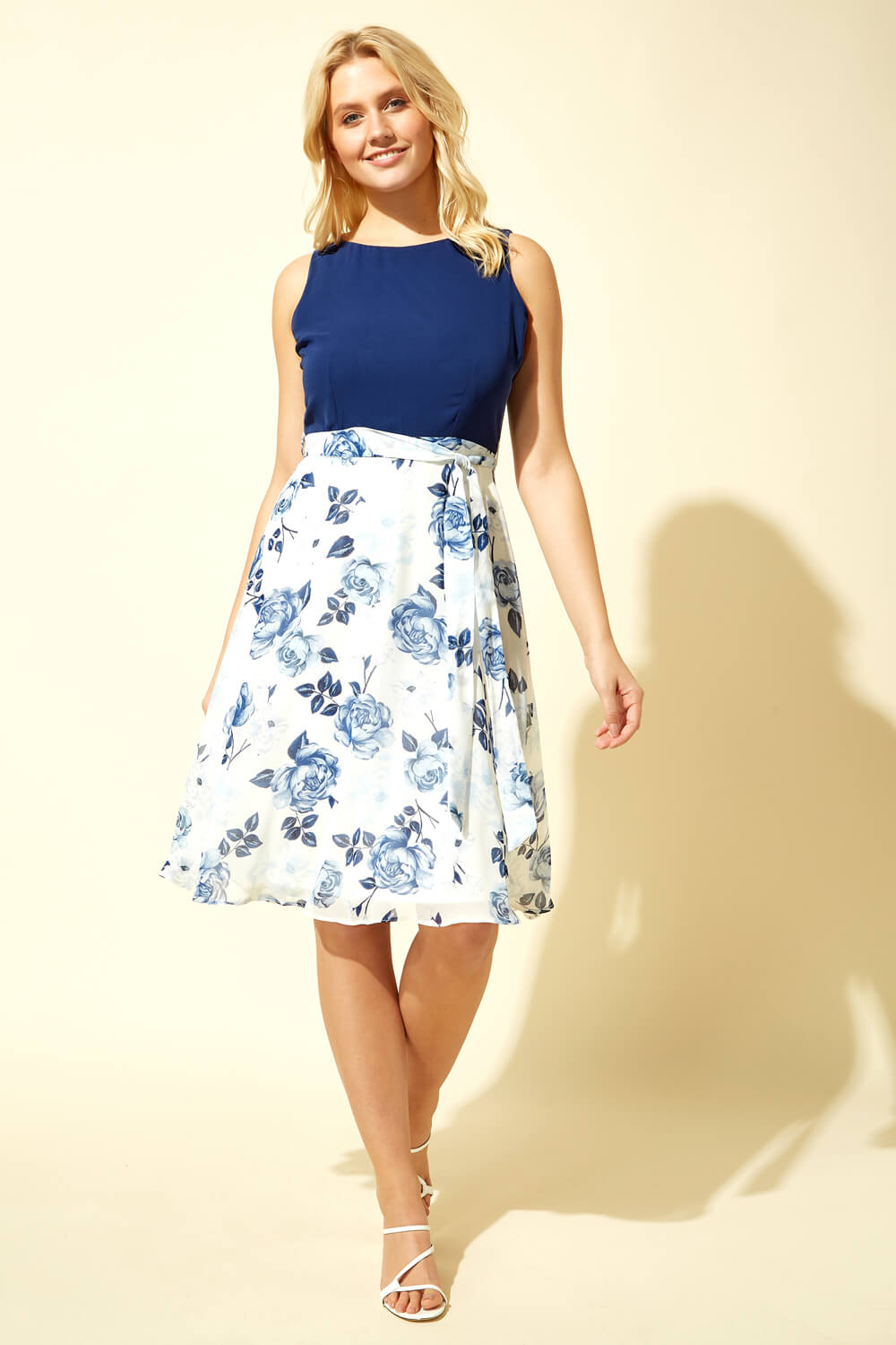 Floral Print Chiffon Dress in Blue ...