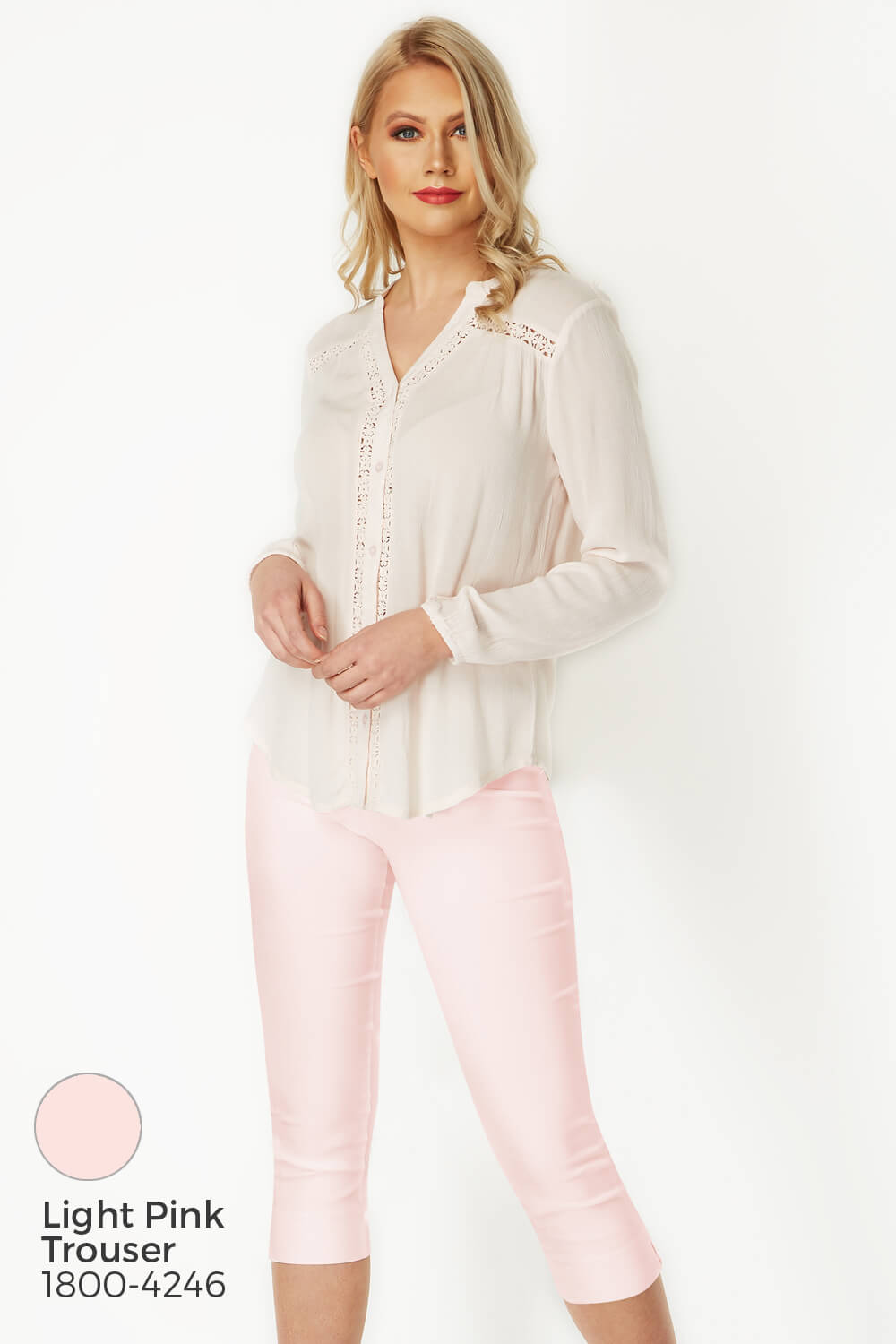 Light Pink Lace Insert Long Sleeve Overshirt , Image 6 of 8