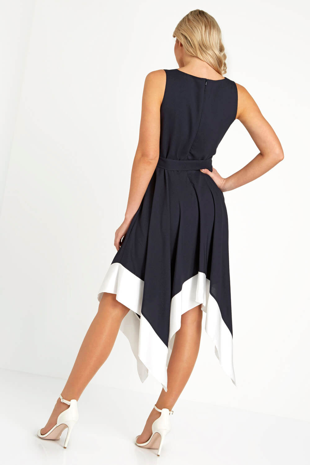 Hanky Hem Contrast Dress In Navy Roman Originals Uk 4687