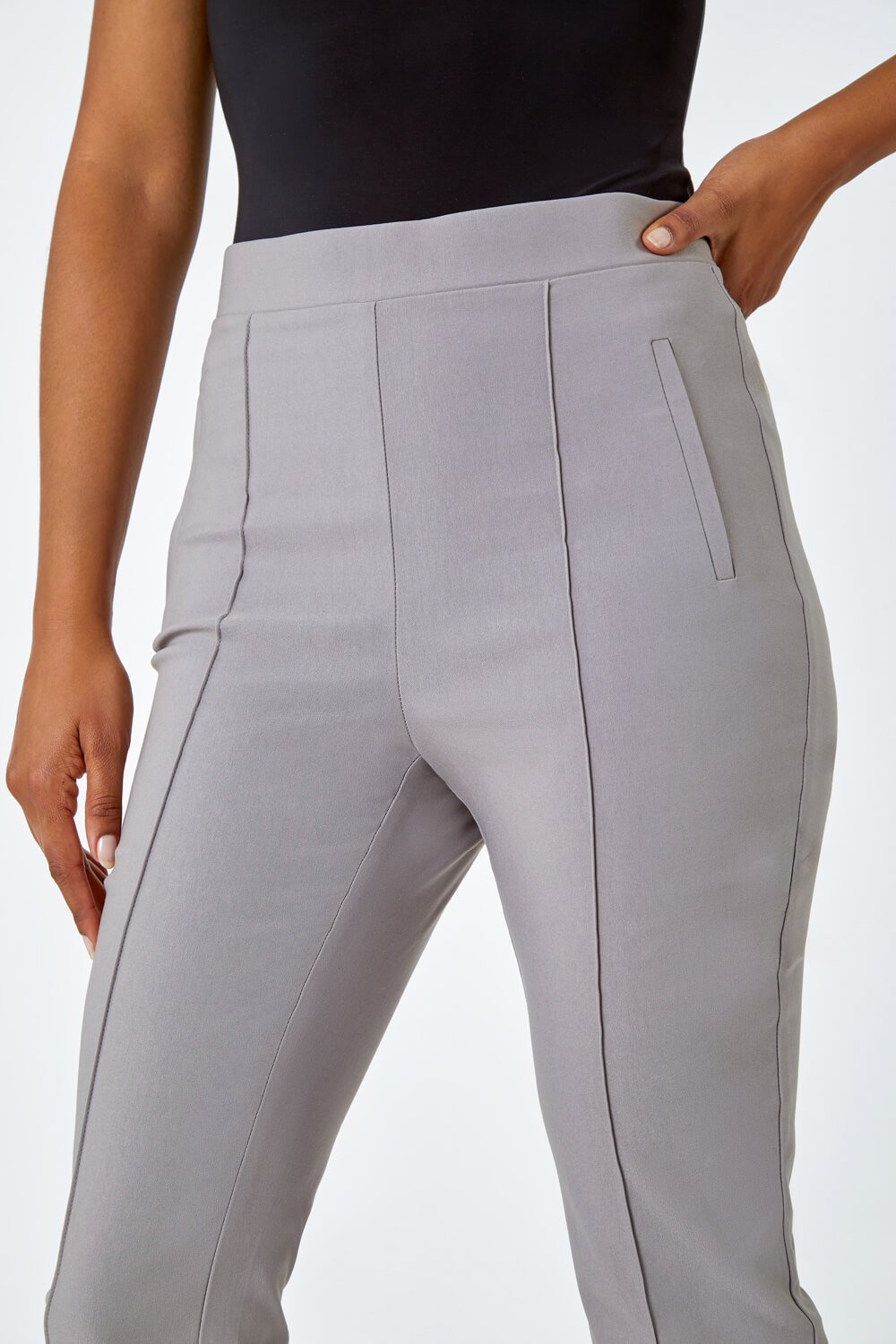 Taupe Seam Detail Stretch Cropped Trousers, Image 5 of 5