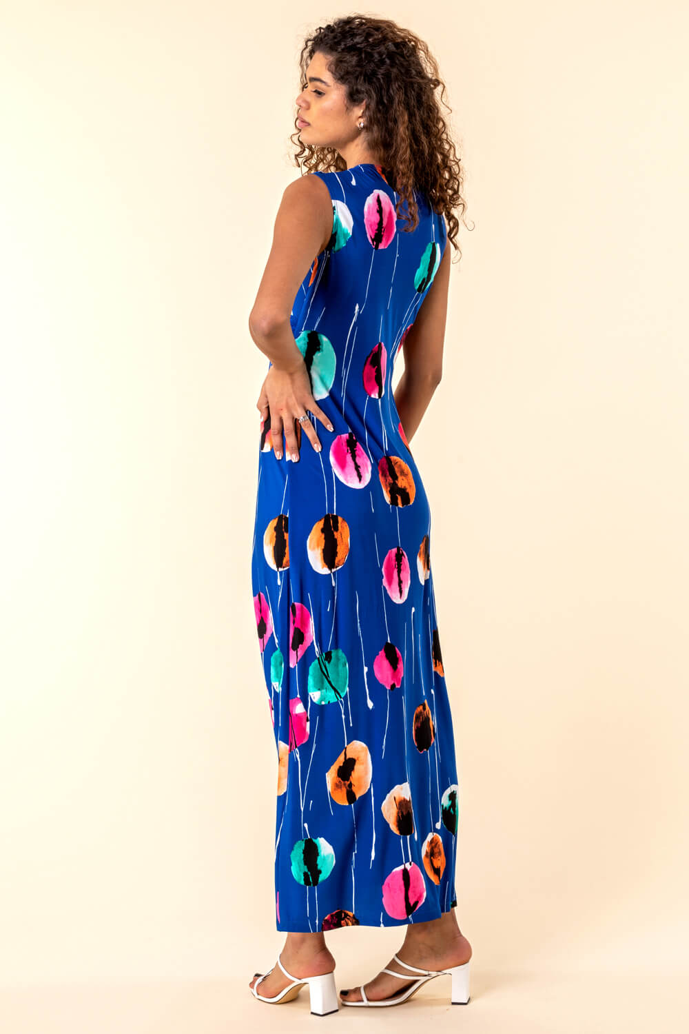 Royal Blue Abstract Floral Print Twist Waist Maxi Dress, Image 2 of 4