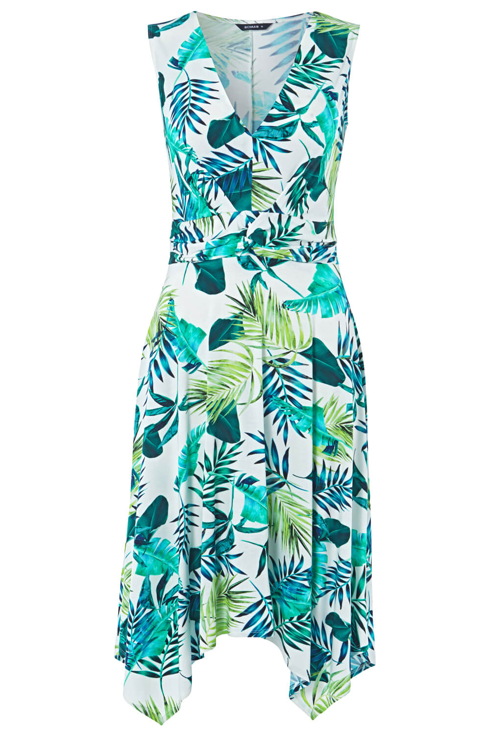 Palm Print Twist Front Dress in Green - Roman Originals UK