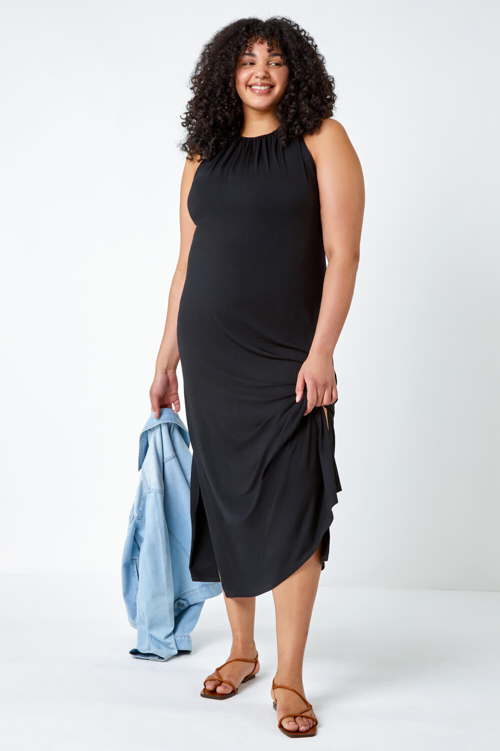 Black Curve Plain Stretch Jersey Maxi Dress, Image 3 of 6