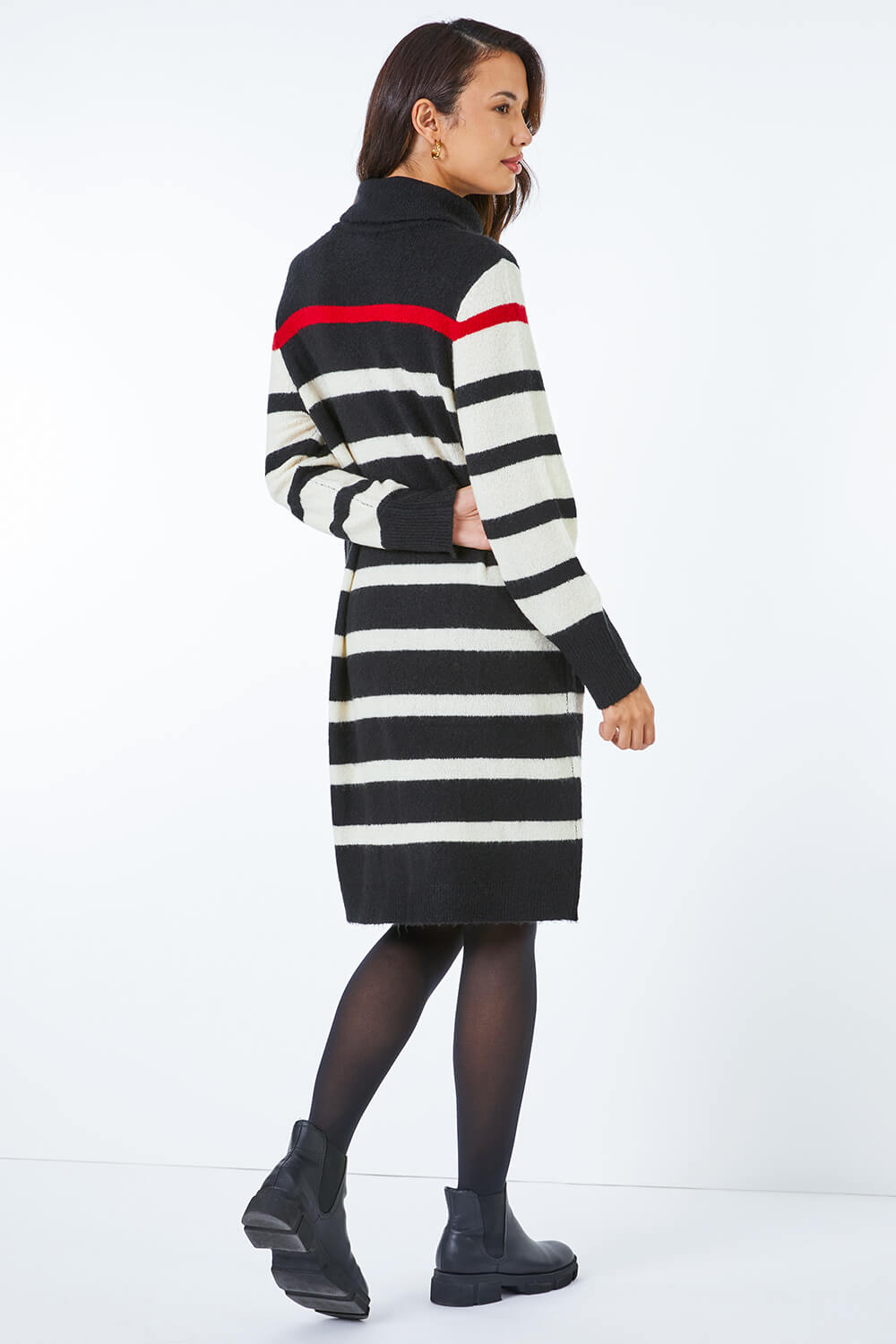 Red Longline Relaxed Striped Jumper Dress, Image 3 of 5