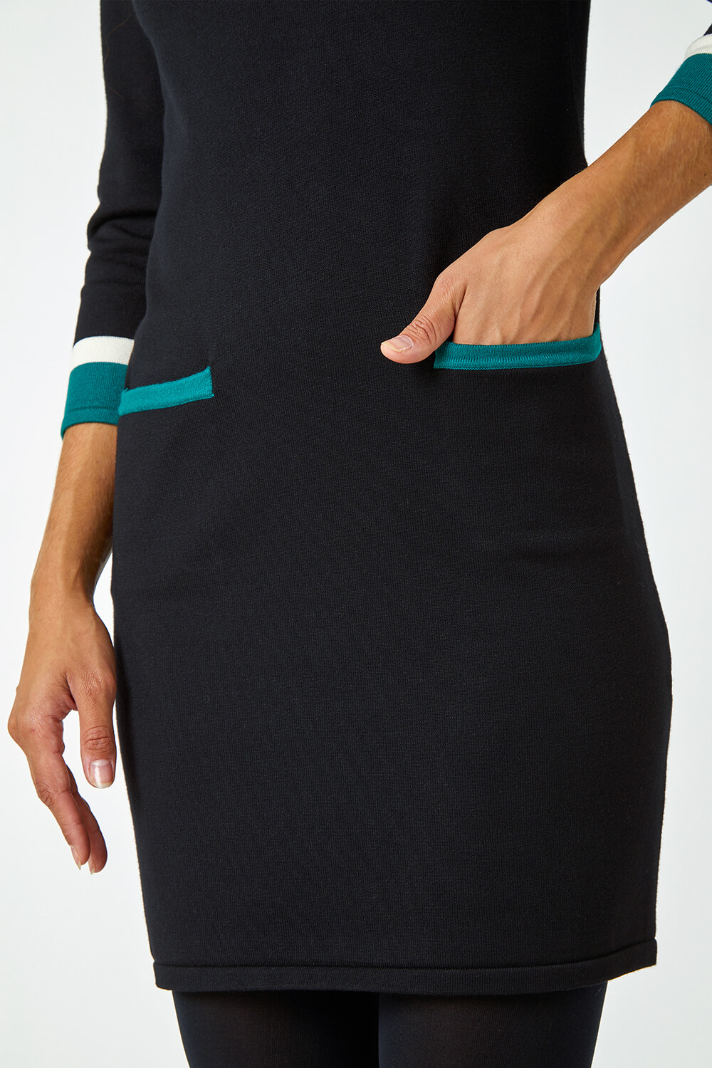 Green Knitted Colour Block Dress, Image 5 of 5