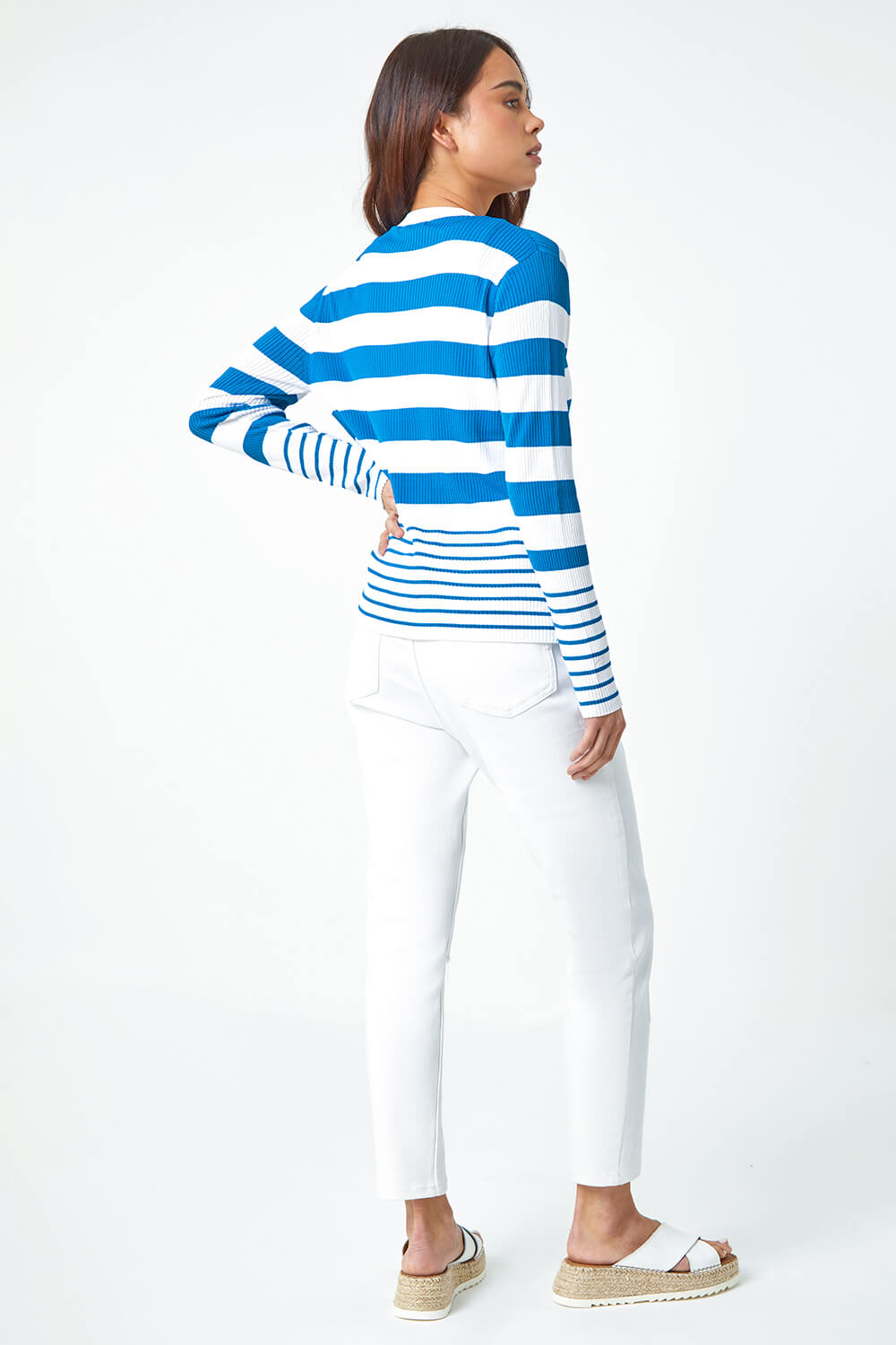 Royal Blue Petite Multi Stripe Cardigan, Image 3 of 5
