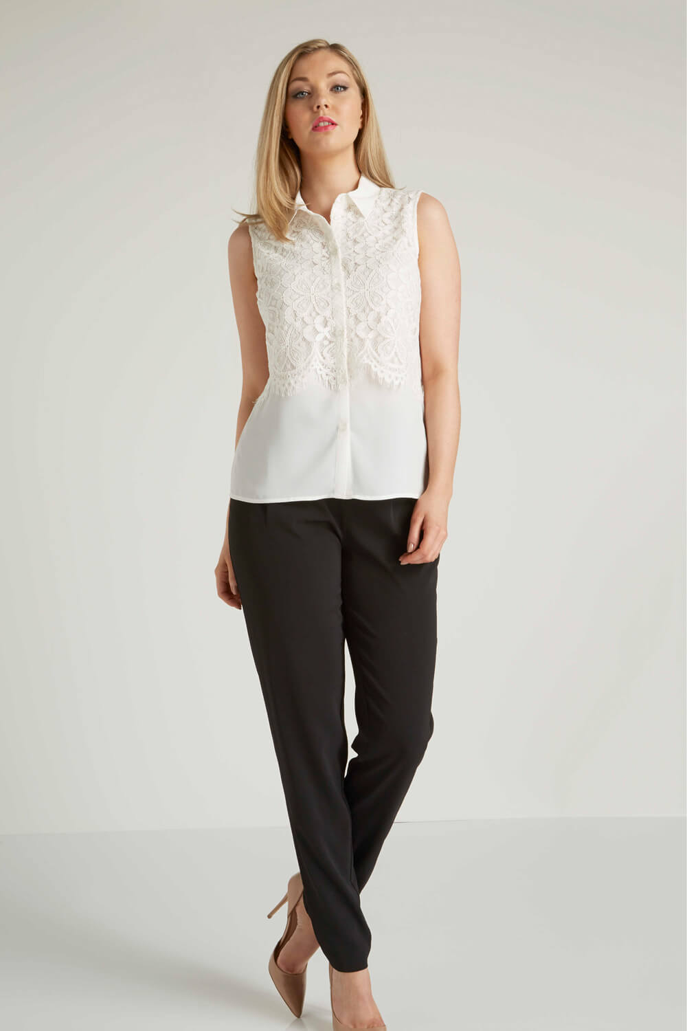 Roman Originals Sleeveless Lace Layer Blouse in Ivory