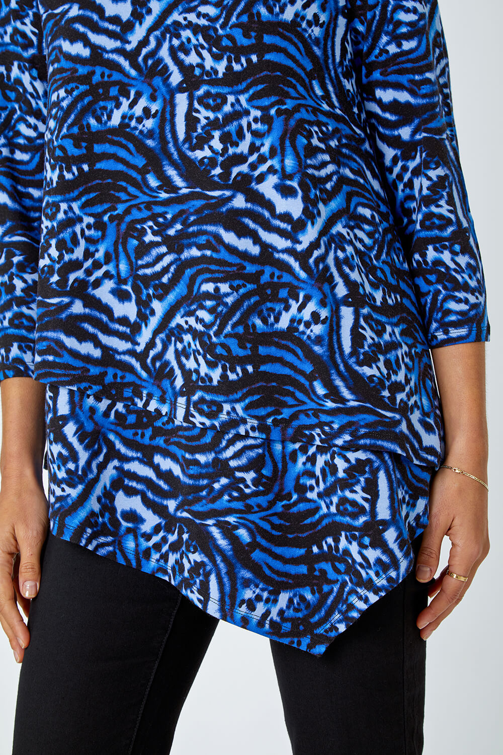 Blue Animal Asymmetric Layer Stretch Top, Image 5 of 5
