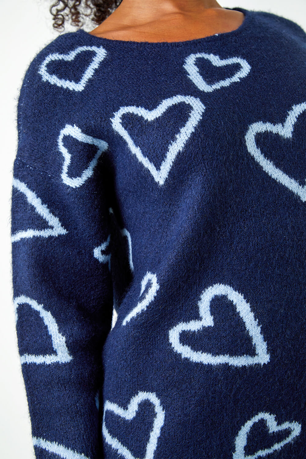 Navy  Petite Heart Print Stretch Jumper, Image 5 of 5