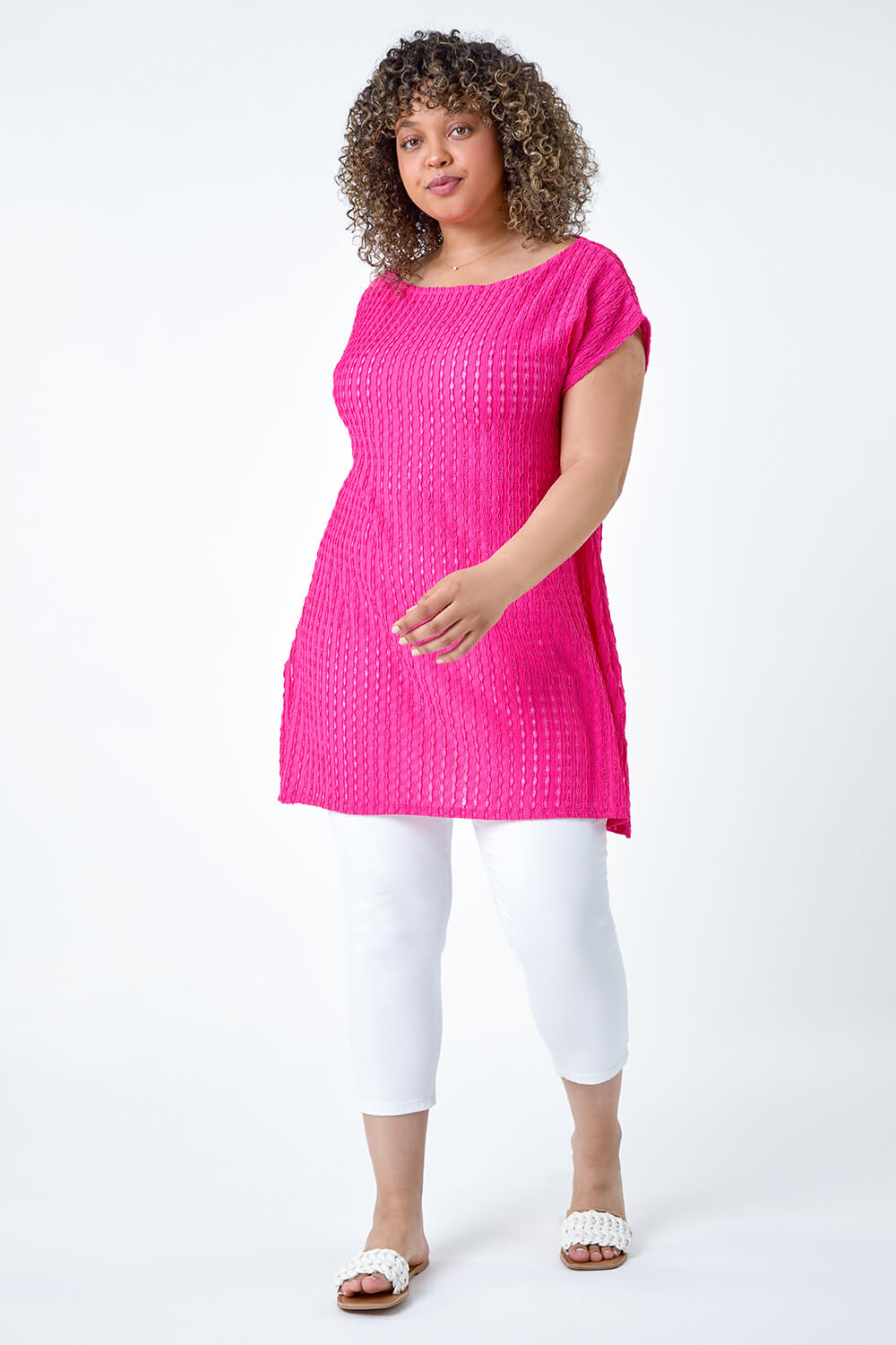 PINK Curve Textured Short Sleeve T-Shirt, Image 2 of 5
