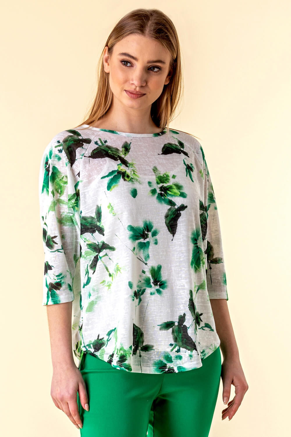Green Floral Print Jersey Top, Image 4 of 4
