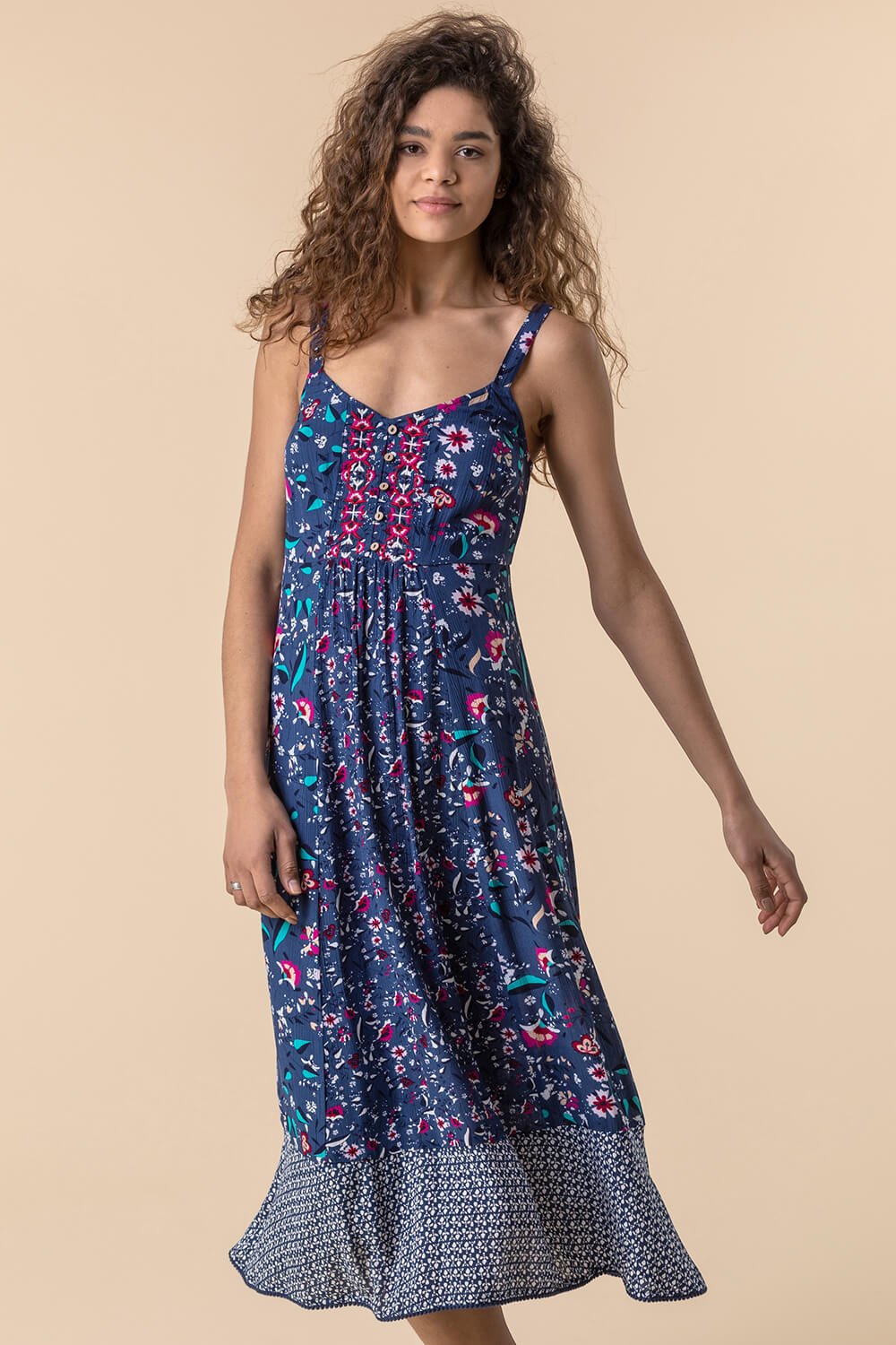  Geo Floral Print Strappy Sun Dress, Image 3 of 5
