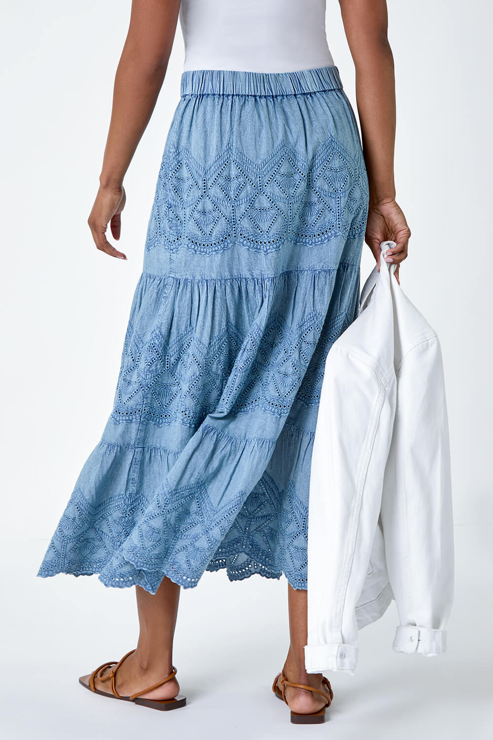  Broderie Tiered Stretch Midi Skirt, Image 2 of 6