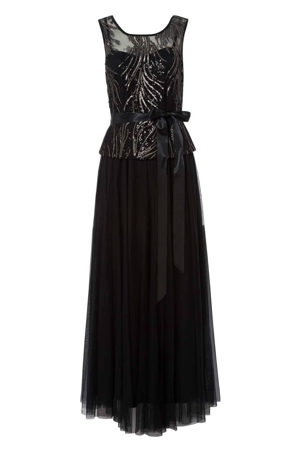 Sequin Tulle Maxi Dress in Black - Roman Originals UK