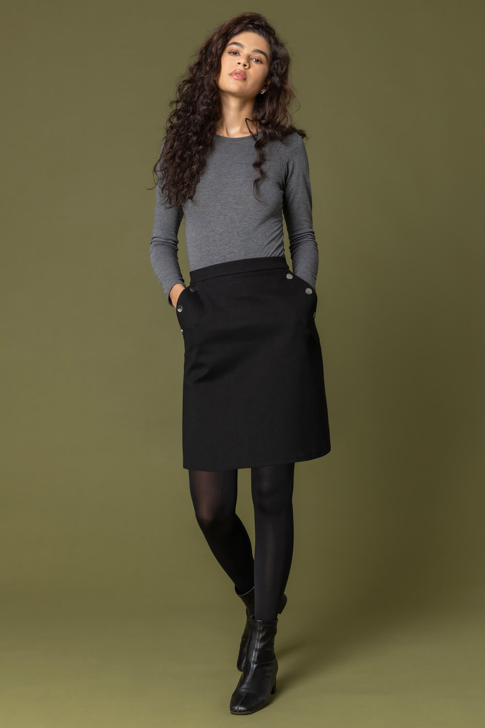 Black Ponte Buttoned Skirt, Image 4 of 4