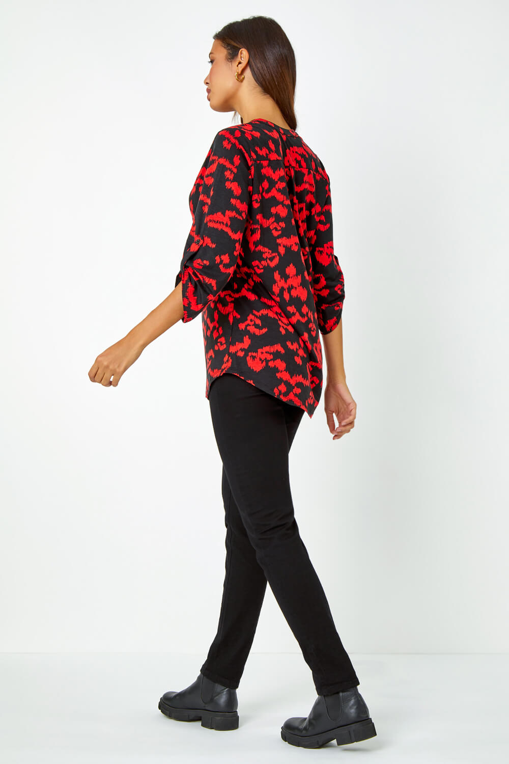 Red Abstract Animal Print Stretch Blouse, Image 3 of 5